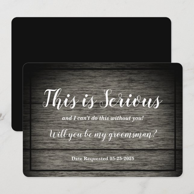 Bröllesman Begäran Detta är Allvarlig Rustik Trä Inbjudningar (Fram/baksida)