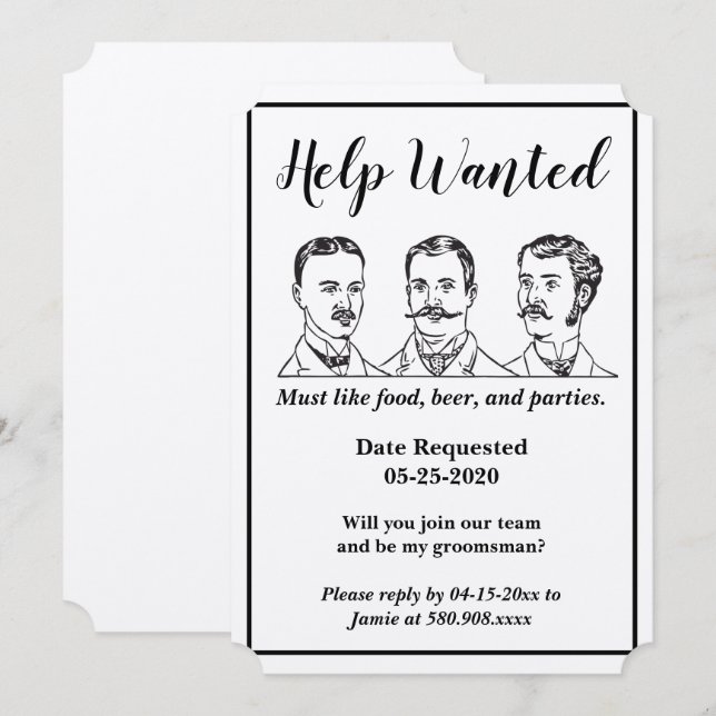 Bröllesman Efterlyser Hjälp Reklam Inbjudningar (Fram/baksida)