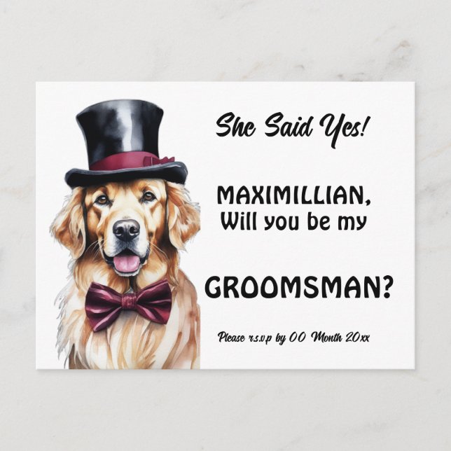 Bröllesman groom golden retriever labrador  vykort (Framsida)