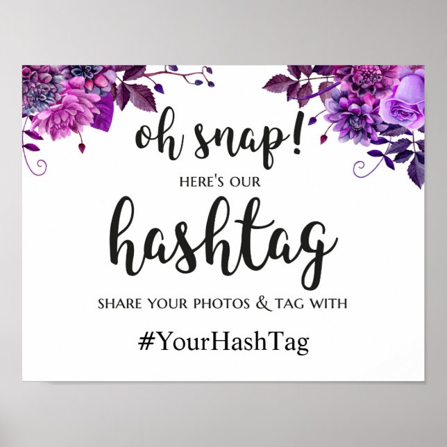 Bröllhashtaggskylt. Lila instagramaffisch Poster (Framsidan)