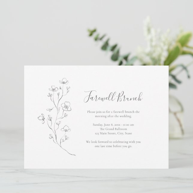 Bröllid Floral Line Art Avskedsbrunch Inbjudningar (Stående Fram)