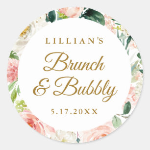 Bröllidsglans Guld Blommig Brunch Och Bubbly Runt Klistermärke