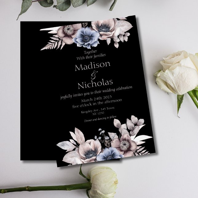 Bröllinbjudan till höstvinter-Mörken Blommigt Inbjudningar (Autumn Winter Floral Dark Wedding Invite)