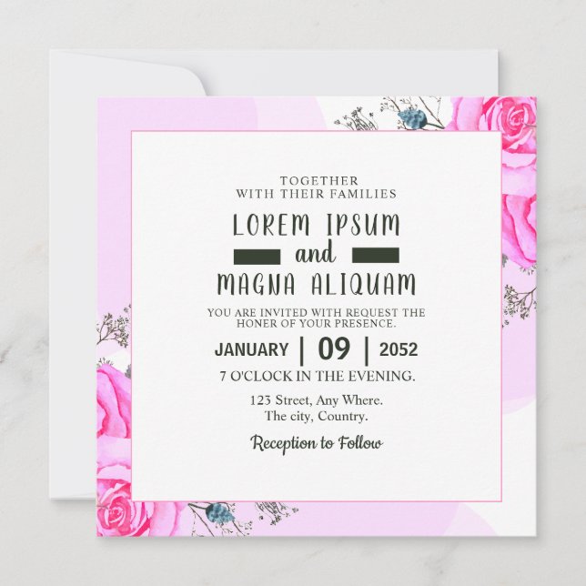 Bröllinjekort med blomma inbjudningar (Framsida)