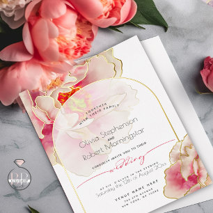 BRÖLLLOP Exotisk korallrosa peony inbjudan