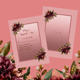 Bröllod med roséguldskrift - Burgunder röd blomste OSA Kort