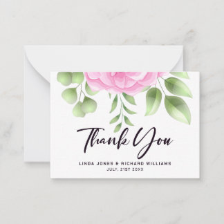 Bröllodskort med Rosa Rosor för Tack-skrivelse Anteckningskort
