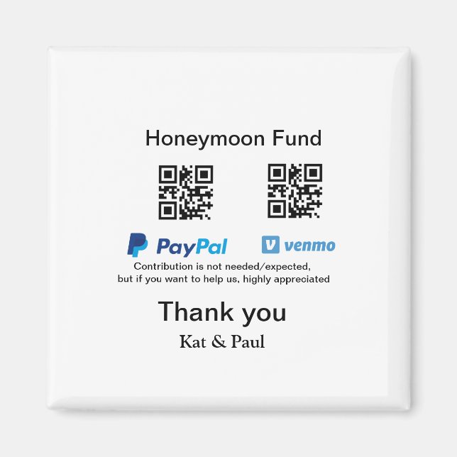 Bröllodsresekassa PayPal Venmo QR-kod tack Magnet (Framsidan)