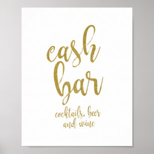 Bröllodsskylt Cash Bar Guld Glitter 8x10 Poster