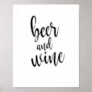 Bröllodsskylt Öl och Vin Svart och Vitt 8x10 Poster