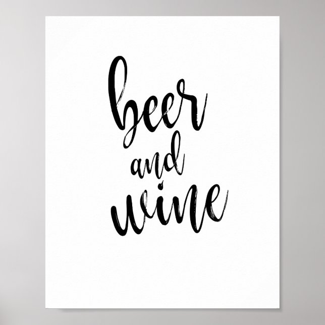 Bröllodsskylt Öl och Vin Svart och Vitt 8x10 Poster (Framsidan)