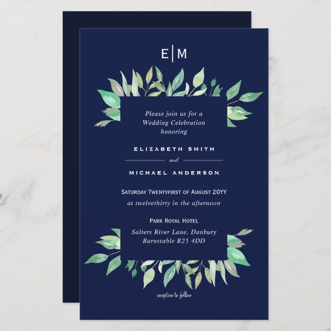 Brölloksinbjudan A9 till Blågröna Löv (Fram/baksida)