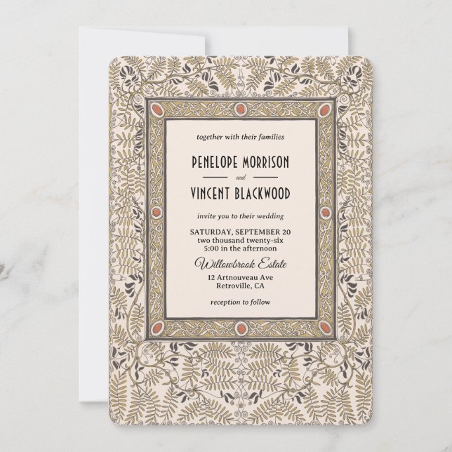 Brölloksinbjudan art nouveau hösten Färg Inbjudningar (Framsida)