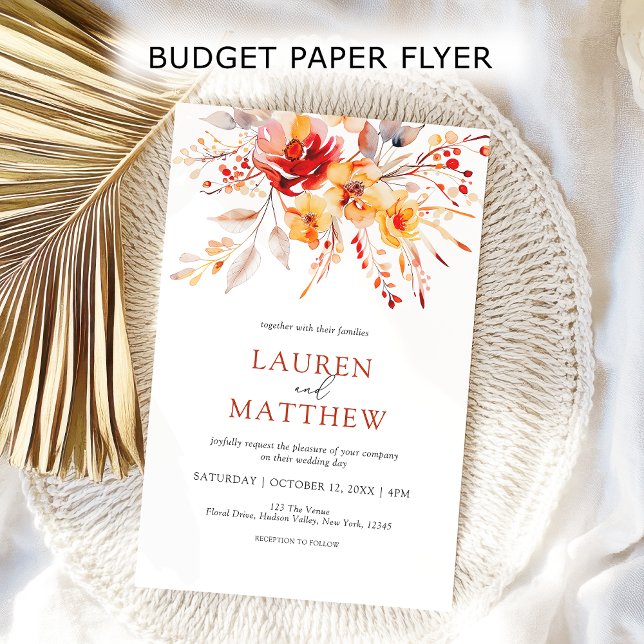 Brölloksinbjudan för Blommigt av budgetElegant Flygblad (Budget elegant boho floral fall wedding invitation. A polished look at an affordable price.)
