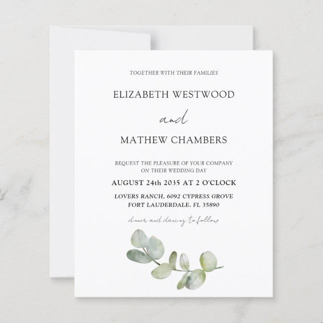 Brölloksinbjudan för budgeteukalyptus QR-kod (Framsida)