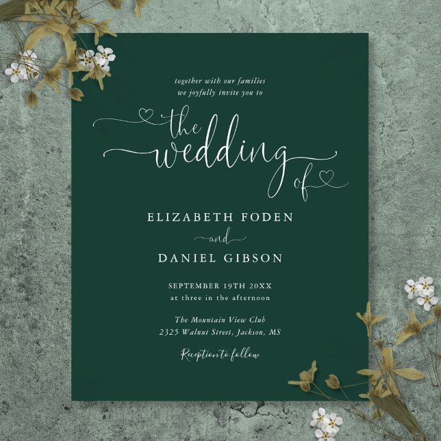 Brölloksinbjudan för Elegant av budgetannonskript (Budget Elegant Emerald Script Wedding Invitation)