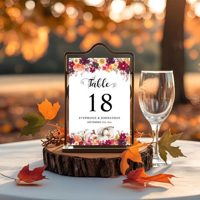 Brölloksinbjudan för elegant-färgsfärg-Blommigt Bordsnummer (Elegant Fall Floral Watercolor Wedding Invitation Table Number)