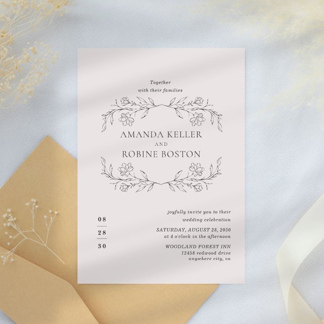 Brölloksinbjudan för elegant med minimal Blommigt Inbjudningar (Skapare uppladdad)