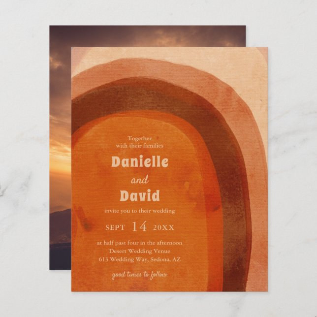 Brölloksinbjudan för fotobudgetbröllop med Rustic  (Fram/baksida)