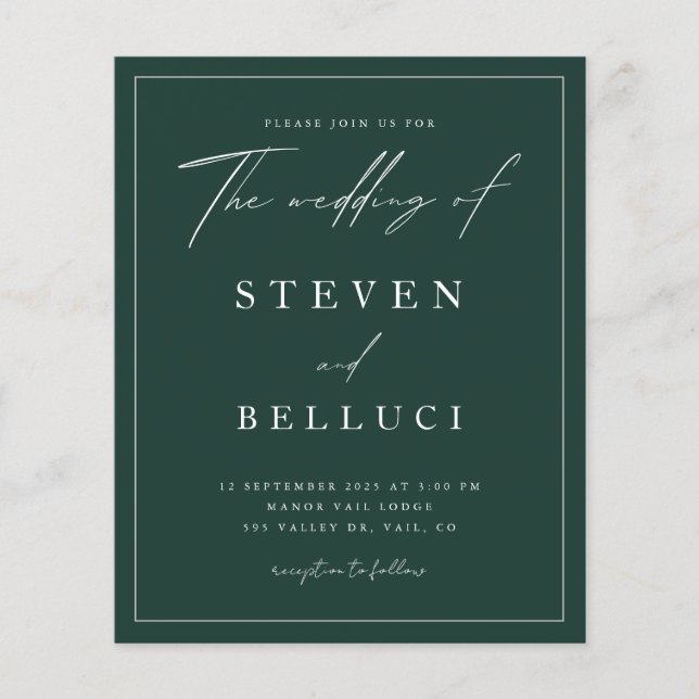 Brölloksinbjudan för Grönt av budgetskript (Framsida)