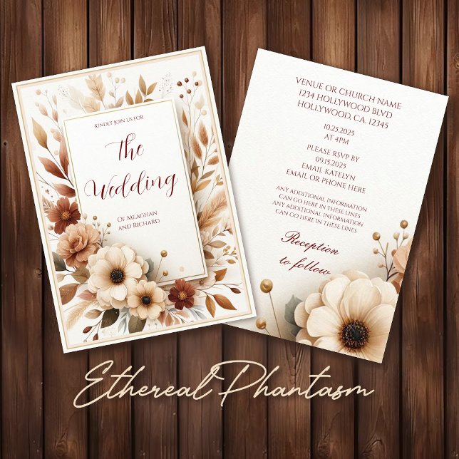 Brölloksinbjudan för hösthöstfällning för Blommigt Inbjudningar (elegant country fall autumn halloween harvest wedding rsvp details card information white brown)