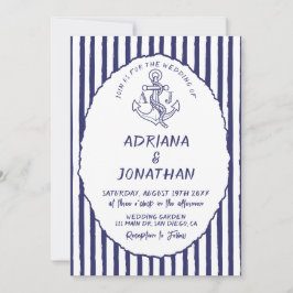 Brölloksinbjudan för Nautisk blå vit Rand Inbjudningar