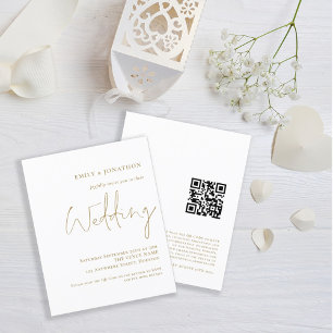 Brölloksinbjudan för QR-kod Guld typography
