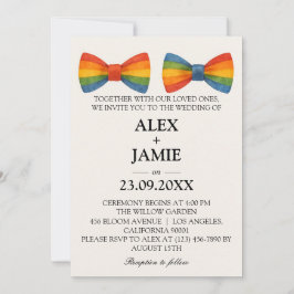 Brölloksinbjudan för Rainbow Bow Tie HBT Gay Weddi Inbjudningar