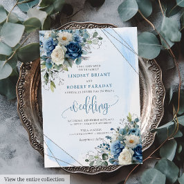 Brölloksinbjudan för Romantiska Mörk blått Silver  Inbjudningar