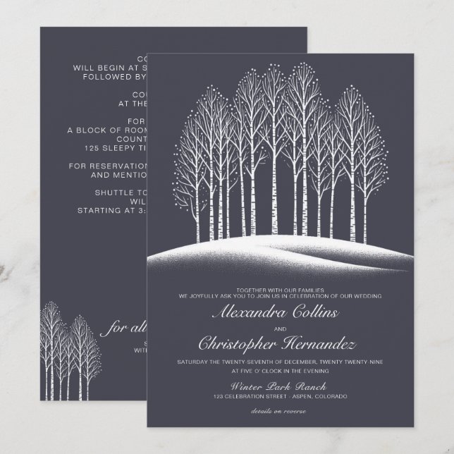 Brölloksinbjudan för Winter Träd QR-kod Inbjudningar (Fram/baksida)