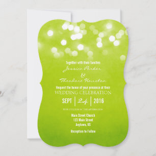 Brölloksinbjudan Lime Green Bokeh Glitter Ljus Inbjudningar
