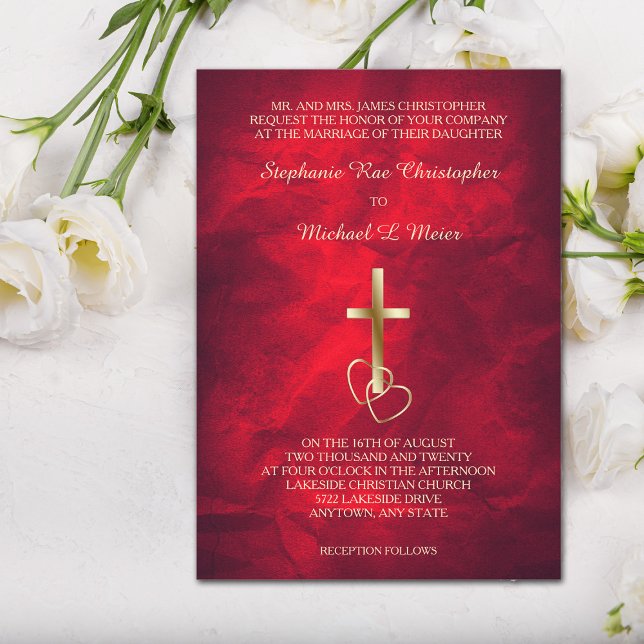 Brölloksinbjudan Red Guld Christian Kor Inbjudningar (Skapare uppladdad)