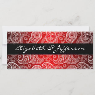 Brölloksinbjudan Red Satin & White Paisley Snöre Inbjudningar