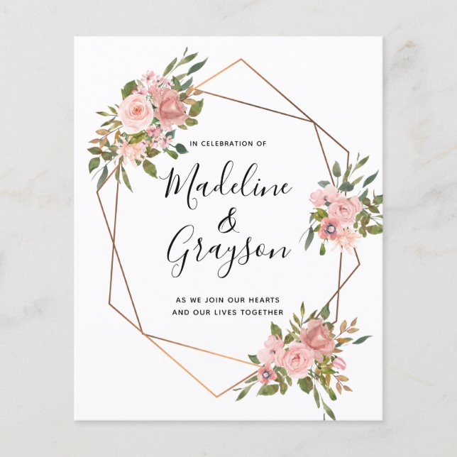 Brölloksinbjudan Rosa ros Guld Ram (Framsida)