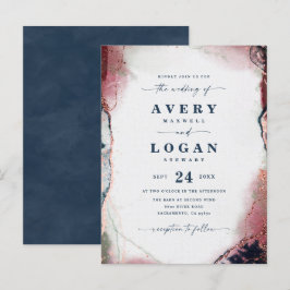 Brölloksinbjudan till abstrakt Etheral Navy Burgun Meddelande Vykort