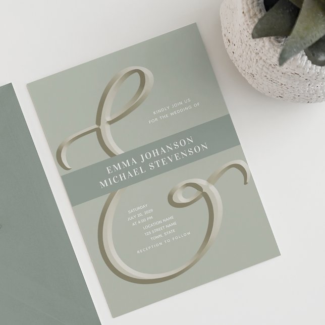 Brölloksinbjudan till Ampersand Guld Sage Grönt Sa Inbjudningar (Skapare uppladdad)