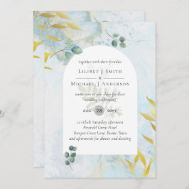 Brölloksinbjudan till Arty Botanical Grey Guld Inbjudningar