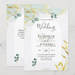 Brölloksinbjudan till Arty Botanical Grey Guld Inbjudningar