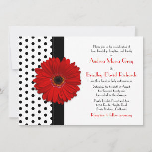 Brölloksinbjudan till Black White Polka Dot Red Da Inbjudningar