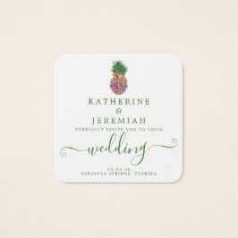 Brölloksinbjudan till Blommigt av ananas enligt QR Fyrkantigt Visitkort