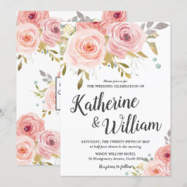 Brölloksinbjudan till Blommigt av  för  Rosa Vinta Inbjudningar