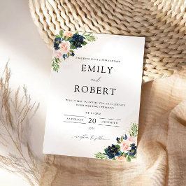 Brölloksinbjudan till Blommigt för marin och Rosa Inbjudningar