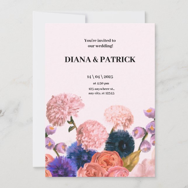 Brölloksinbjudan till Blommigt för rosa och Lila Inbjudningar (Framsida)