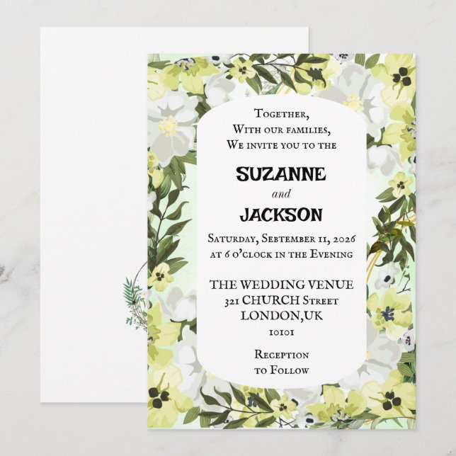 Brölloksinbjudan till Blommigt för Rustic Neutralt Inbjudningar (Fram/baksida)