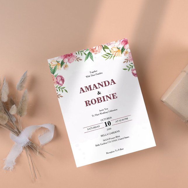 Brölloksinbjudan till Blommigt med enkel Elegant Inbjudningar (Skapare uppladdad)