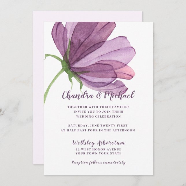 Brölloksinbjudan till Blommigt med vattenfärg i el Inbjudningar (Fram/baksida)