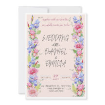 Brölloksinbjudan till Blommigt med vattenfärg i el