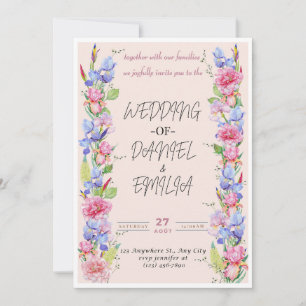 Brölloksinbjudan till Blommigt med vattenfärg i el Inbjudningar