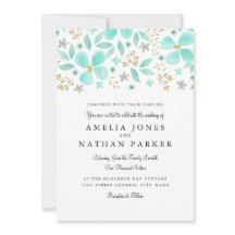 Brölloksinbjudan till Blommigt Mint Löv i Guld