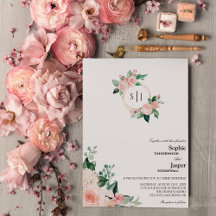 Brölloksinbjudan till Blommigt Vita monogram-bröl